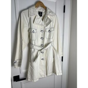Cento x Cento by Iceberg Trench Rain Coat VINTAGE Italy Cream & Blue Belt Button